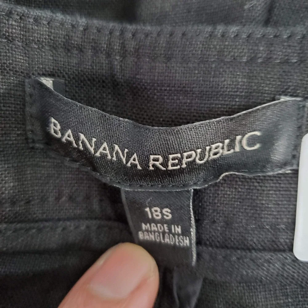 Banana Republic Women Pants 18s Black Chino Linen Beach Pleated Pockets